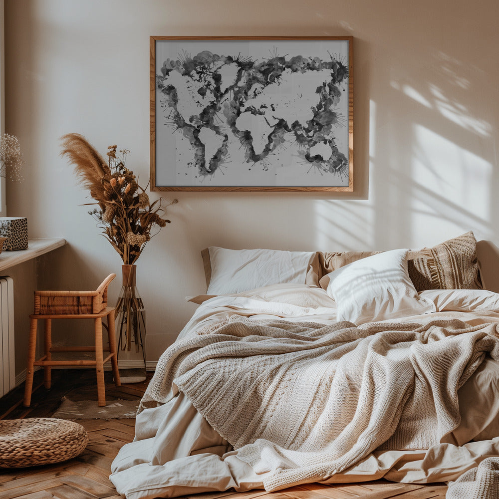 Gray strokes world map Poster