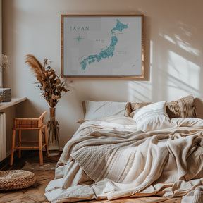 Aquamarine watercolor Japan map Poster