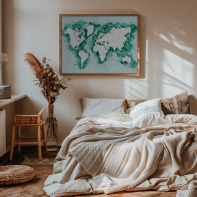 Teal strokes world map Poster