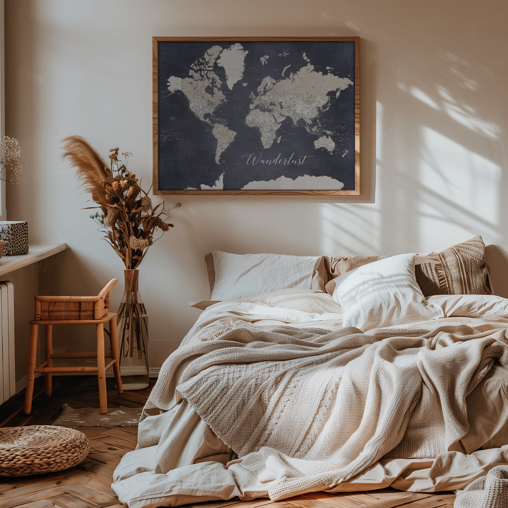 Wanderlust world map Glyn Poster