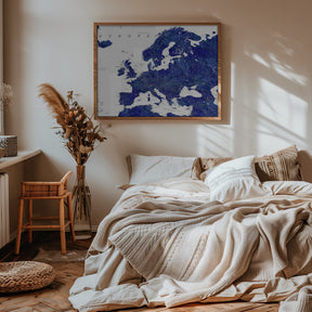 Navy blue detailed map of Europe Poster