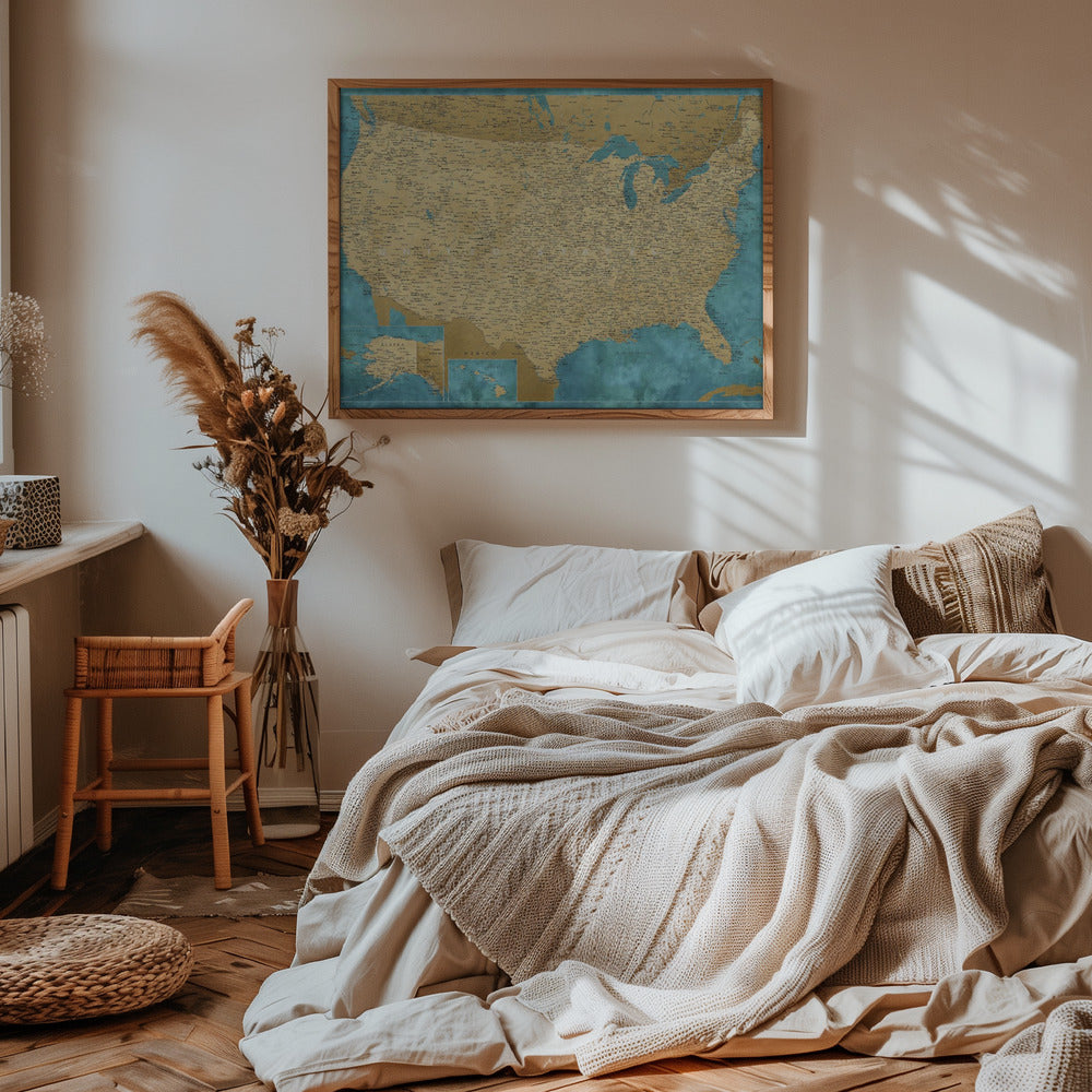 Highly detailed map of the United States, Lexy Poster