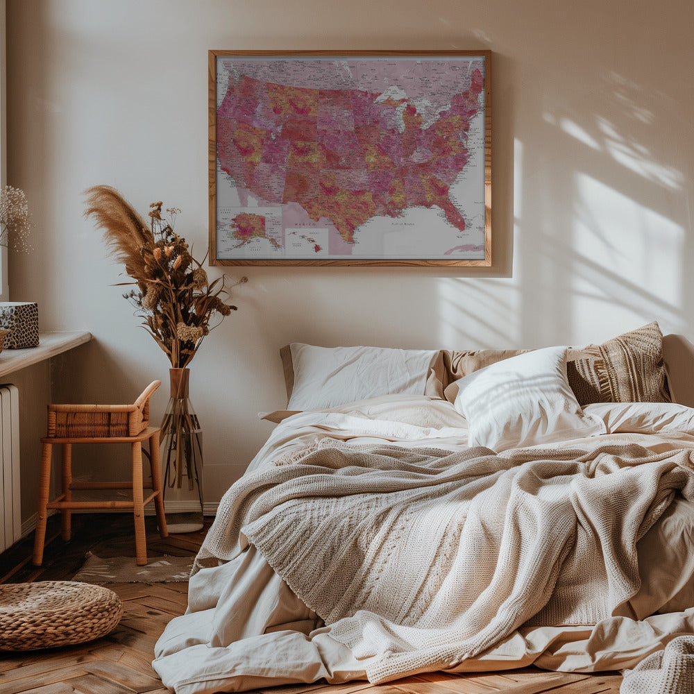 Highly detailed map of the United States, Tatiana Poster