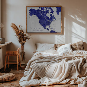 Adventure map of North America in cobalt blue Poster