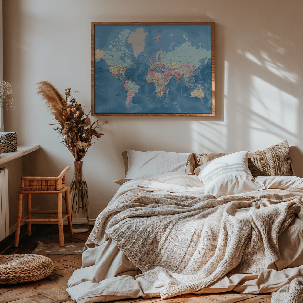 Detailed world map with cities, Vickie Poster