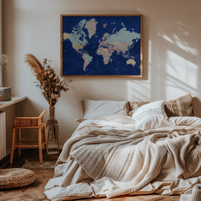 Detailed world map with cities, Powa Poster