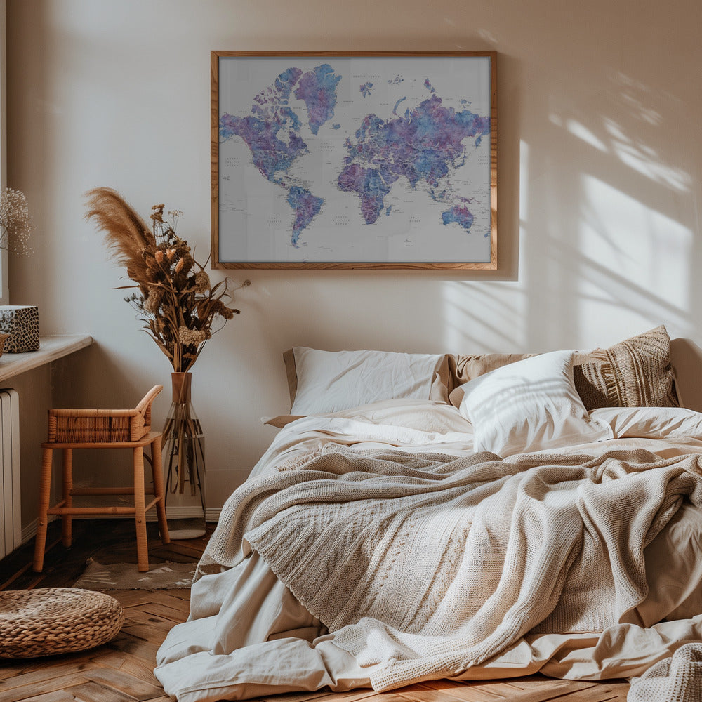 Detailed world map with cities, Raul Poster