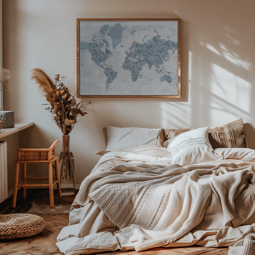 Detailed world map with cities, Jacq Poster