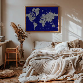 Explore world map with cities, Valrie Poster