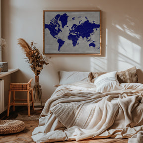 Distressed world map with cities, Delaney Poster