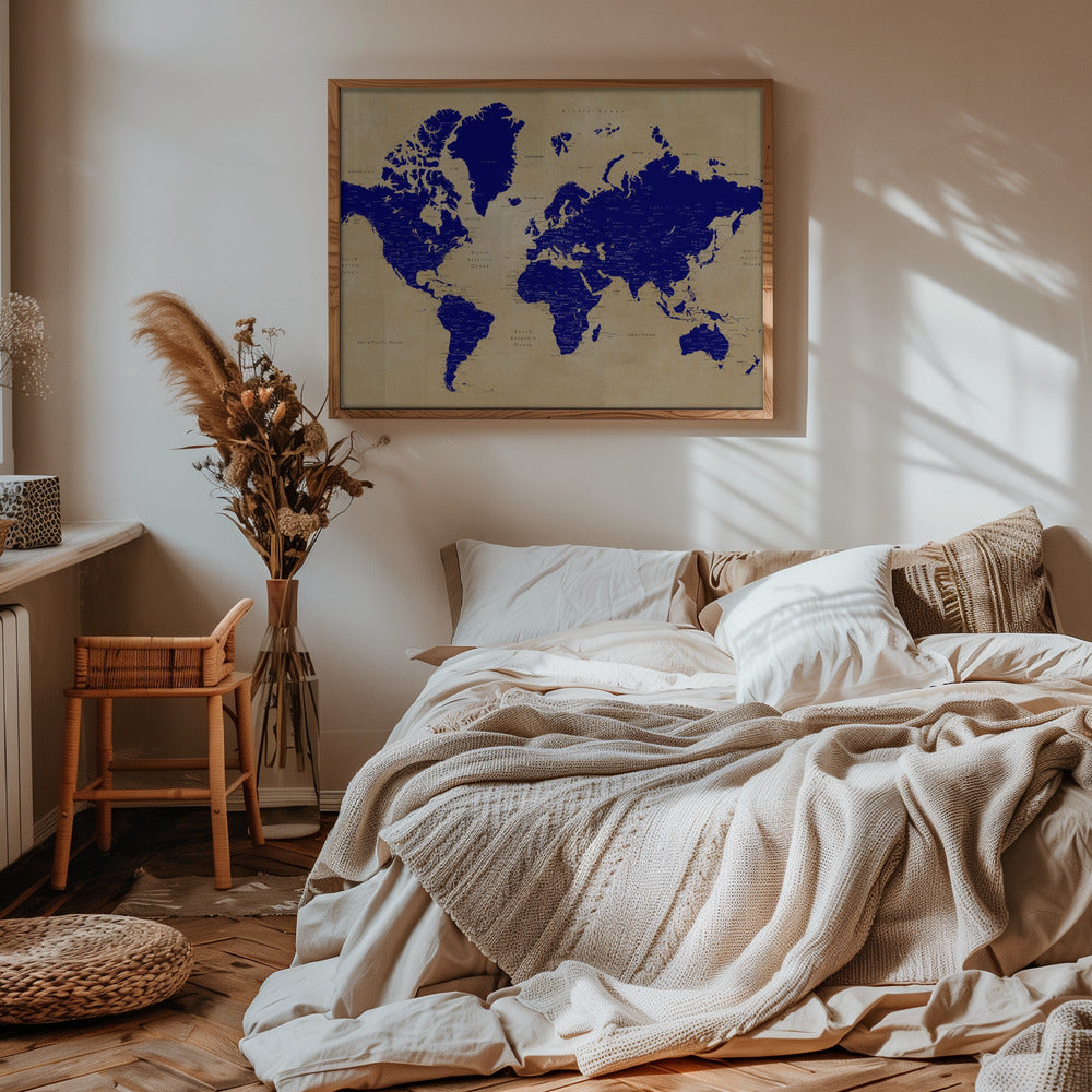 Rustic world map with cities, Korinne Poster