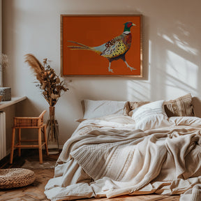 Strutting Pheasant On Orange Poster