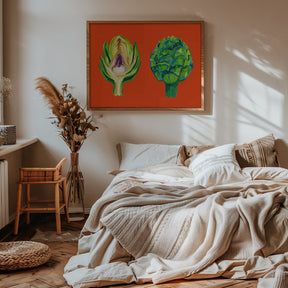 Artichokes On Orange Poster