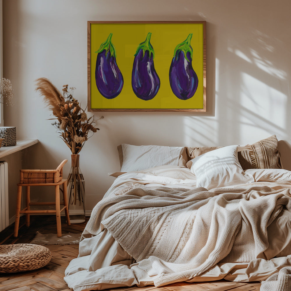 Aubergines On Yellow Poster