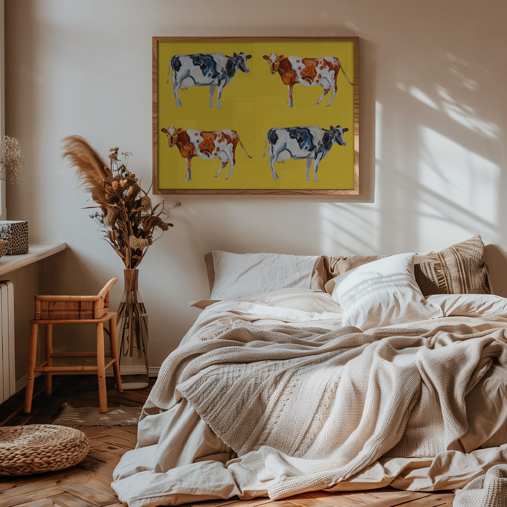 Cow Art On Yellow Poster