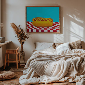 Hot Dog With Mustard Red Check Blue Poster