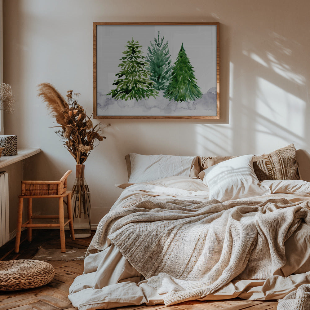 Three watercolor pine trees Poster