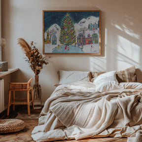 Christmas village in the snow Poster