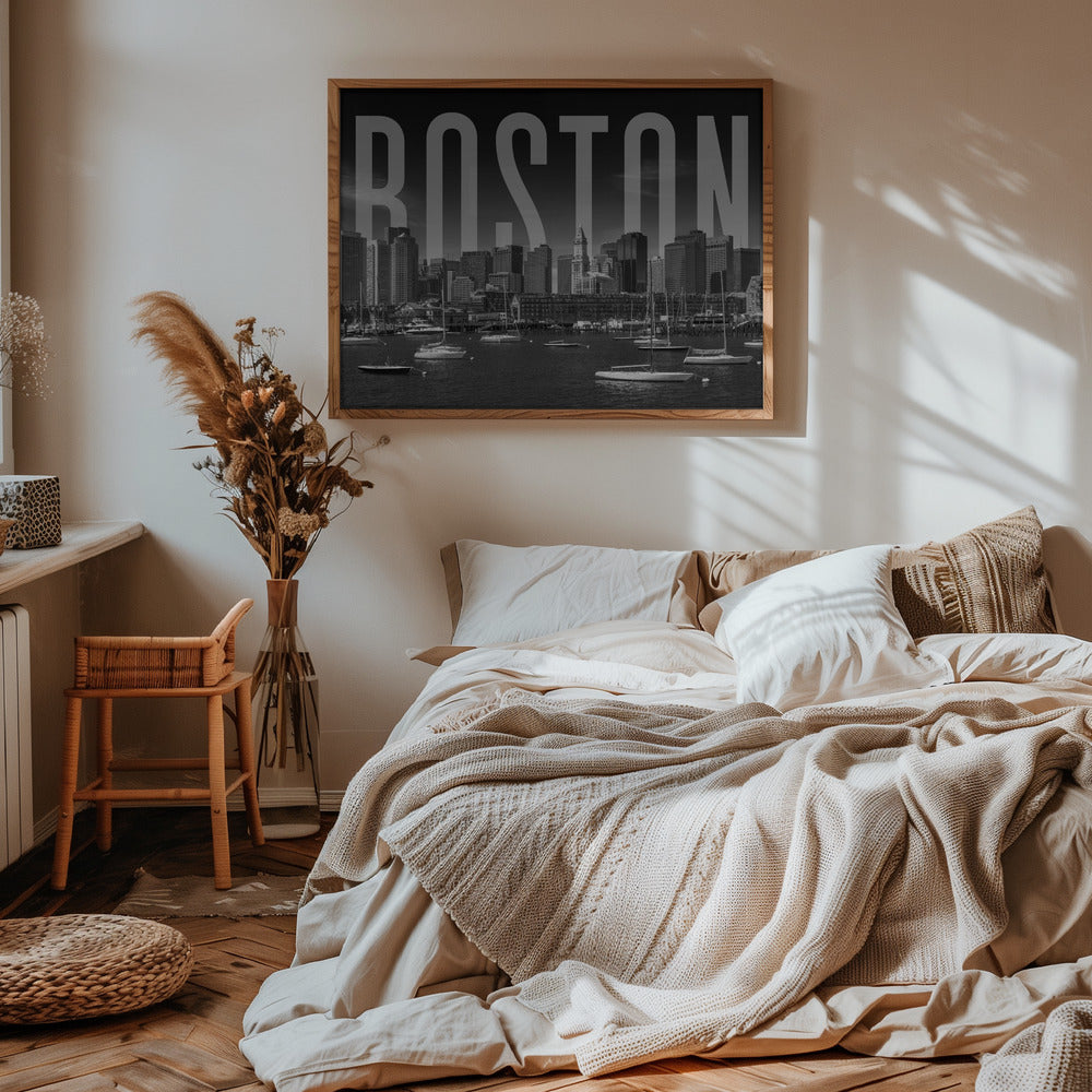 BOSTON Skyline Monochrome Poster