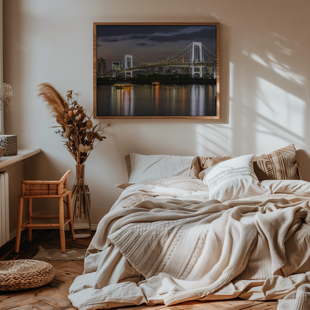 Gorgeous Rainbow Bridge and Tokyo Skyline at sunset - Panorama Poster