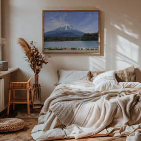 Idyllic Lake Shoji with majestic Mount Fuji Poster