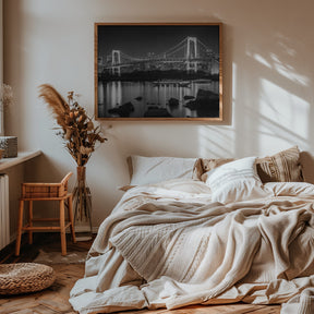 Gorgeous Rainbow Bridge with Tokyo Skyline in the evening - monochrome Poster