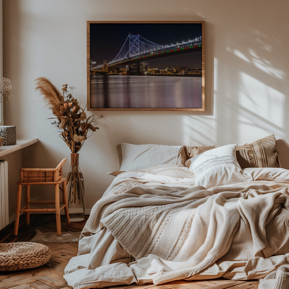 Benjamin Franklin Bridge and Delaware River at Night Poster