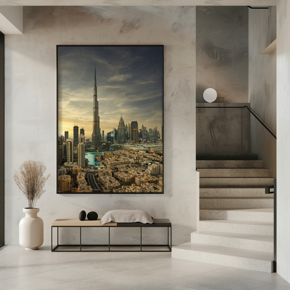 Downtown sunset view Poster