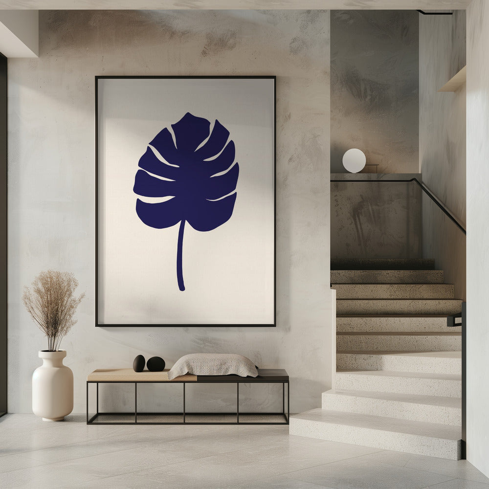 Monstera Leaf Dark Blue Poster