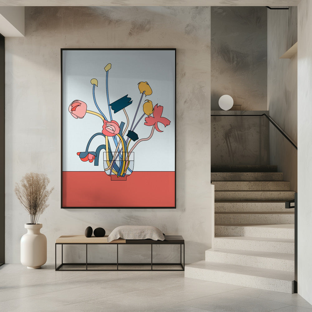 Flowers in a glass vase Poster