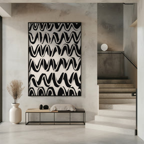 Beige Black Waves Pattern Poster