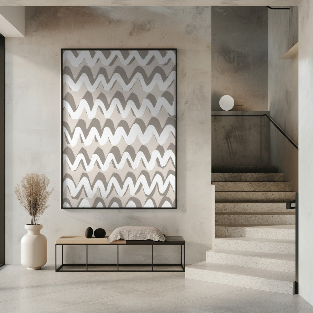 White and Beige ZigZag Pattern Poster