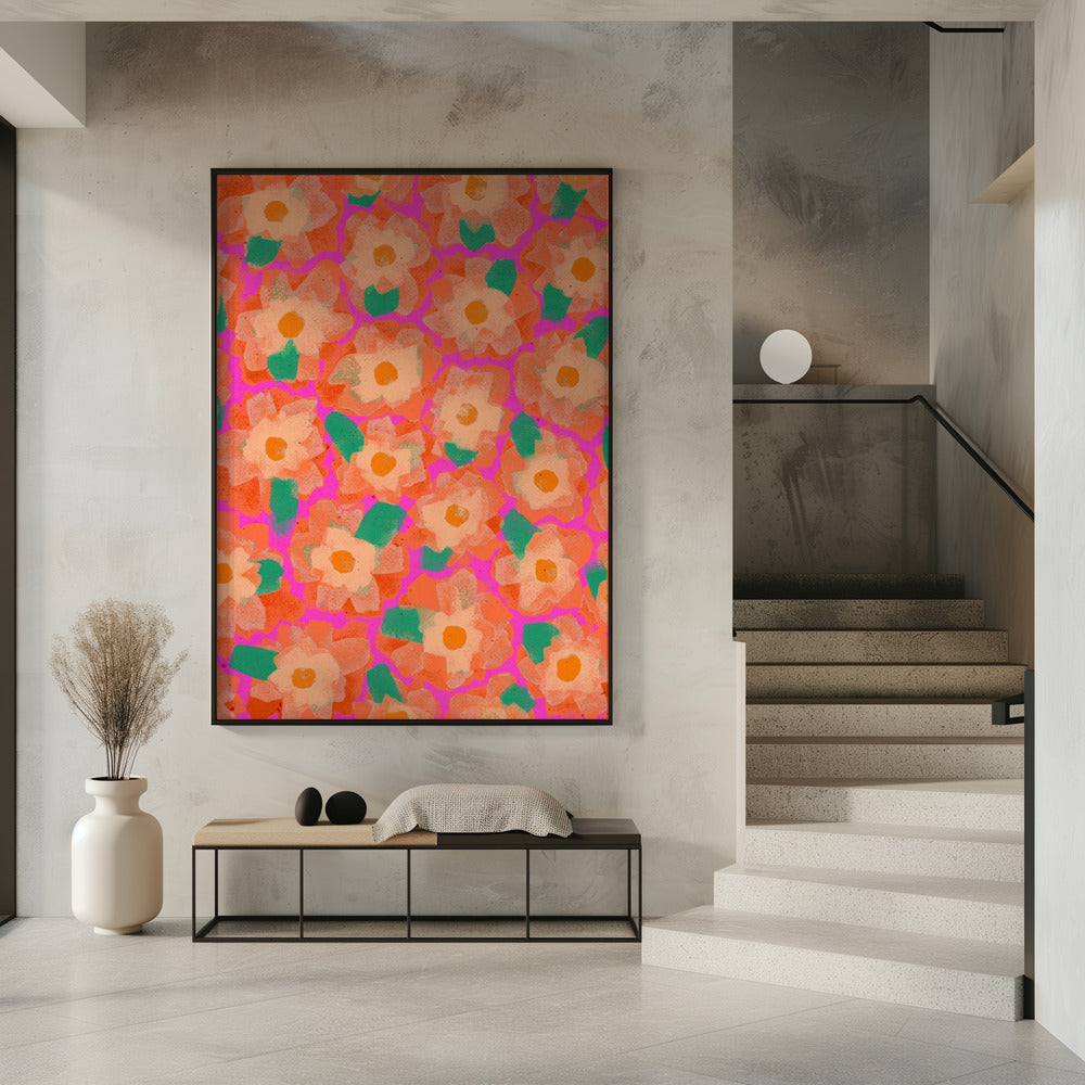 Cute Orange Flower Pattern Poster