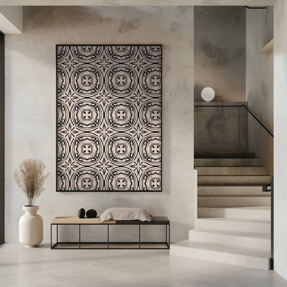 Beige and Black Tile Pattern Poster