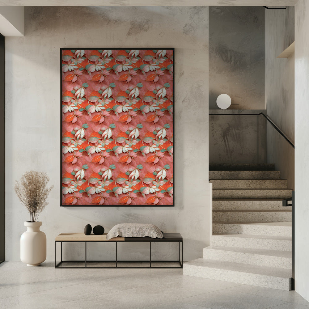 Orange Floral Pattern Poster