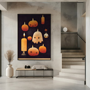 Candles, Pumpkins And A Ghost Poster