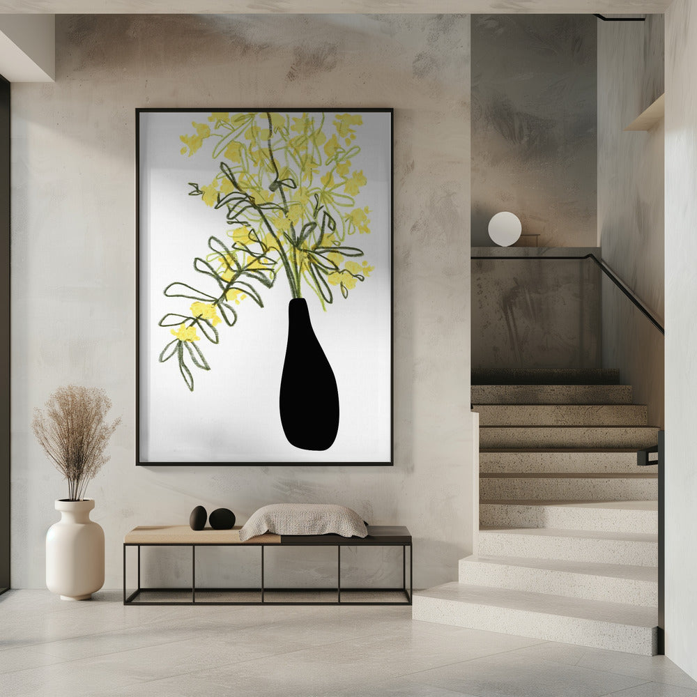 Yellow blooms in a vase Poster