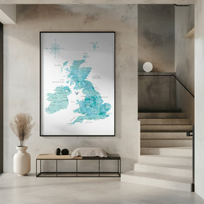 Aquamarine watercolor map of the United Kingdom Poster