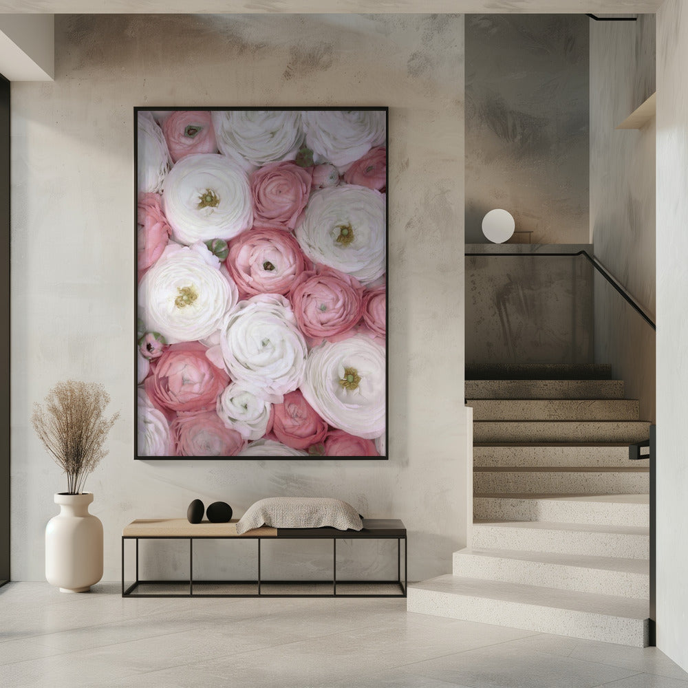 Scattered ranunculus in muted pink I Poster