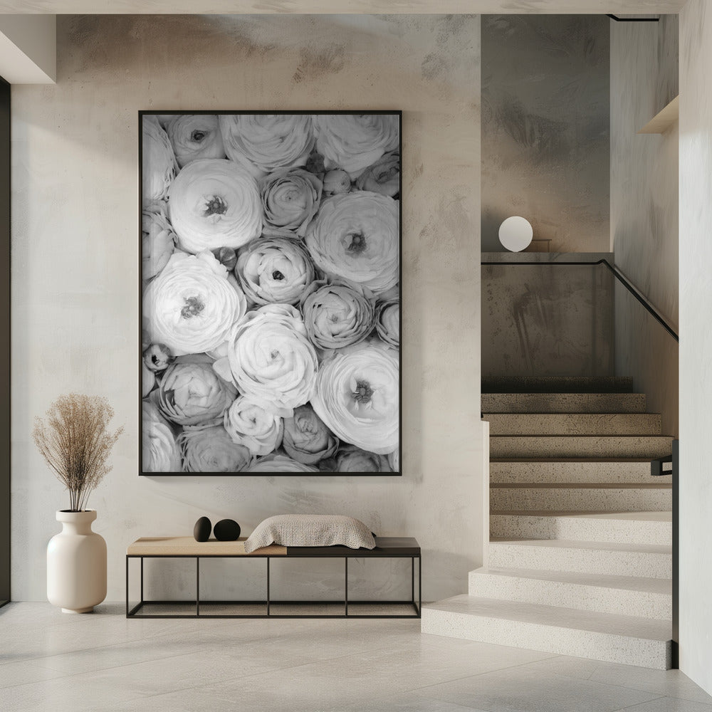 Scattered ranunculus grayscale I Poster