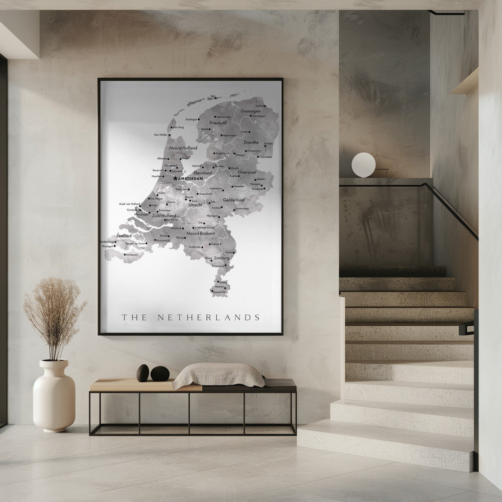 Gray map of the Netherlands Poster