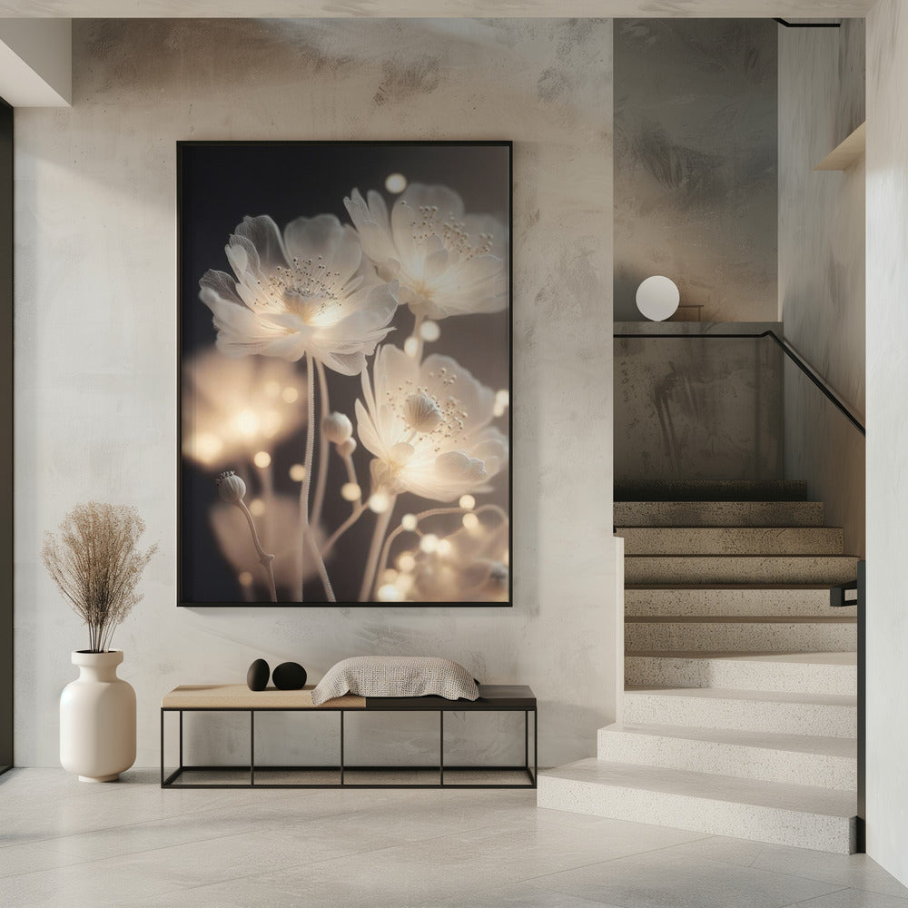 White Glowing Flowers Poster