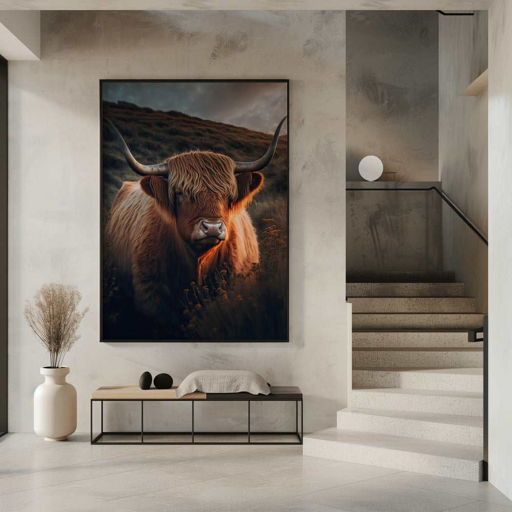 Highland Cow With Big Horns Poster