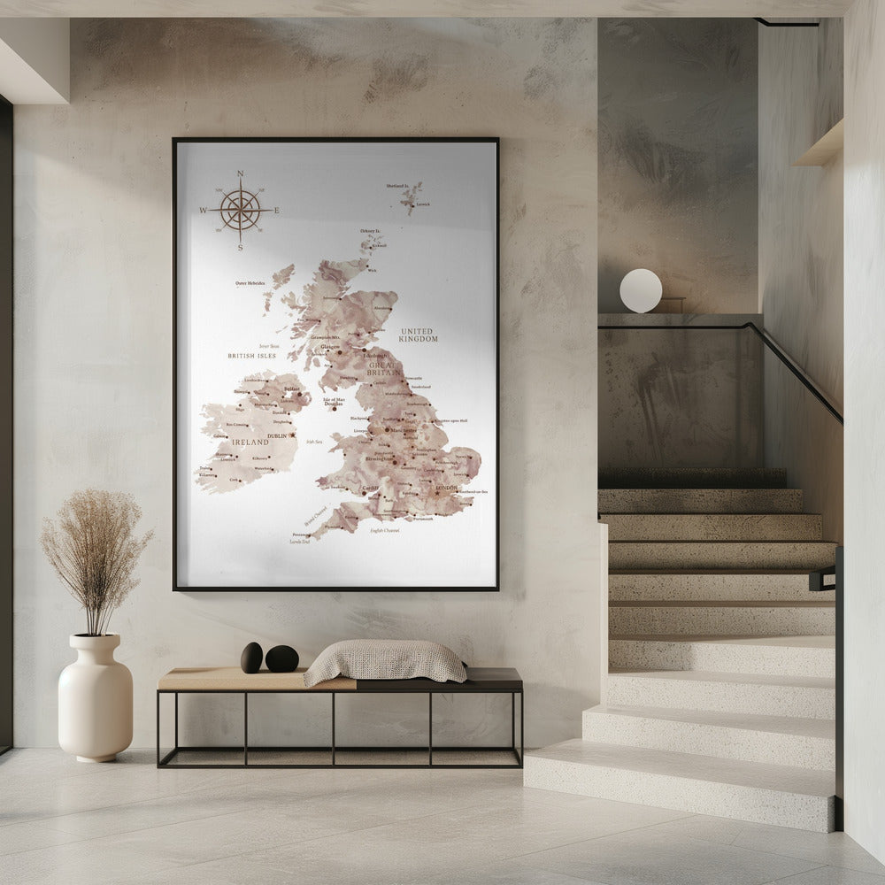 Taupe map of the United Kingdom Poster