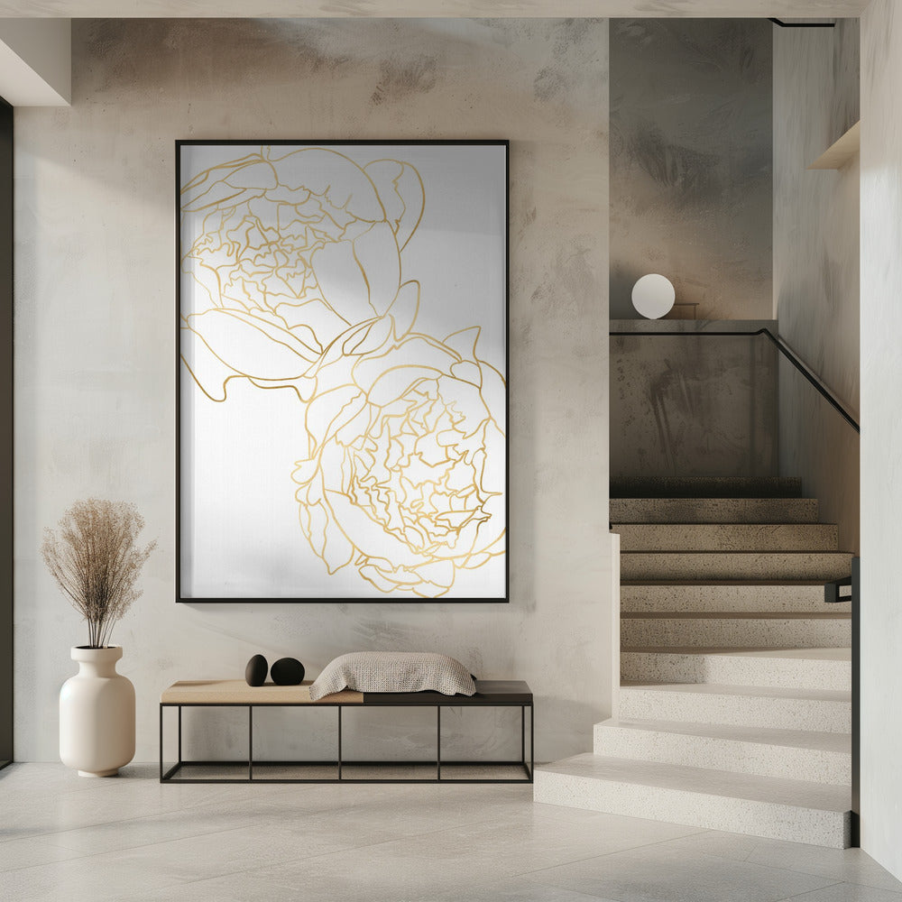 Sally's peonies in gold Poster