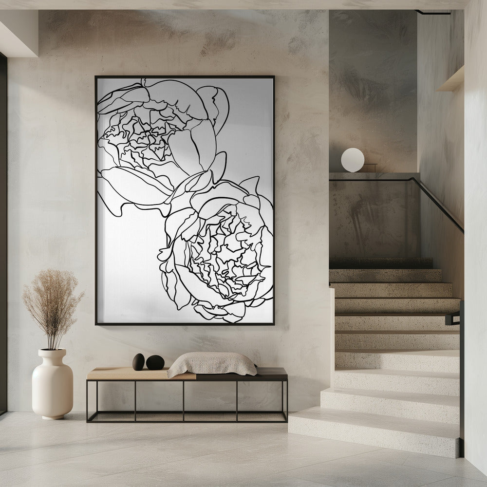 Sally's peonies in black and white Poster