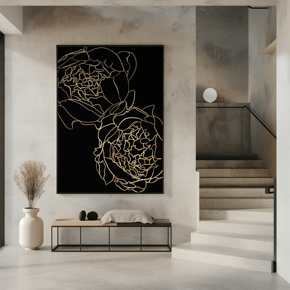 Sally's peonies in gold and black Poster