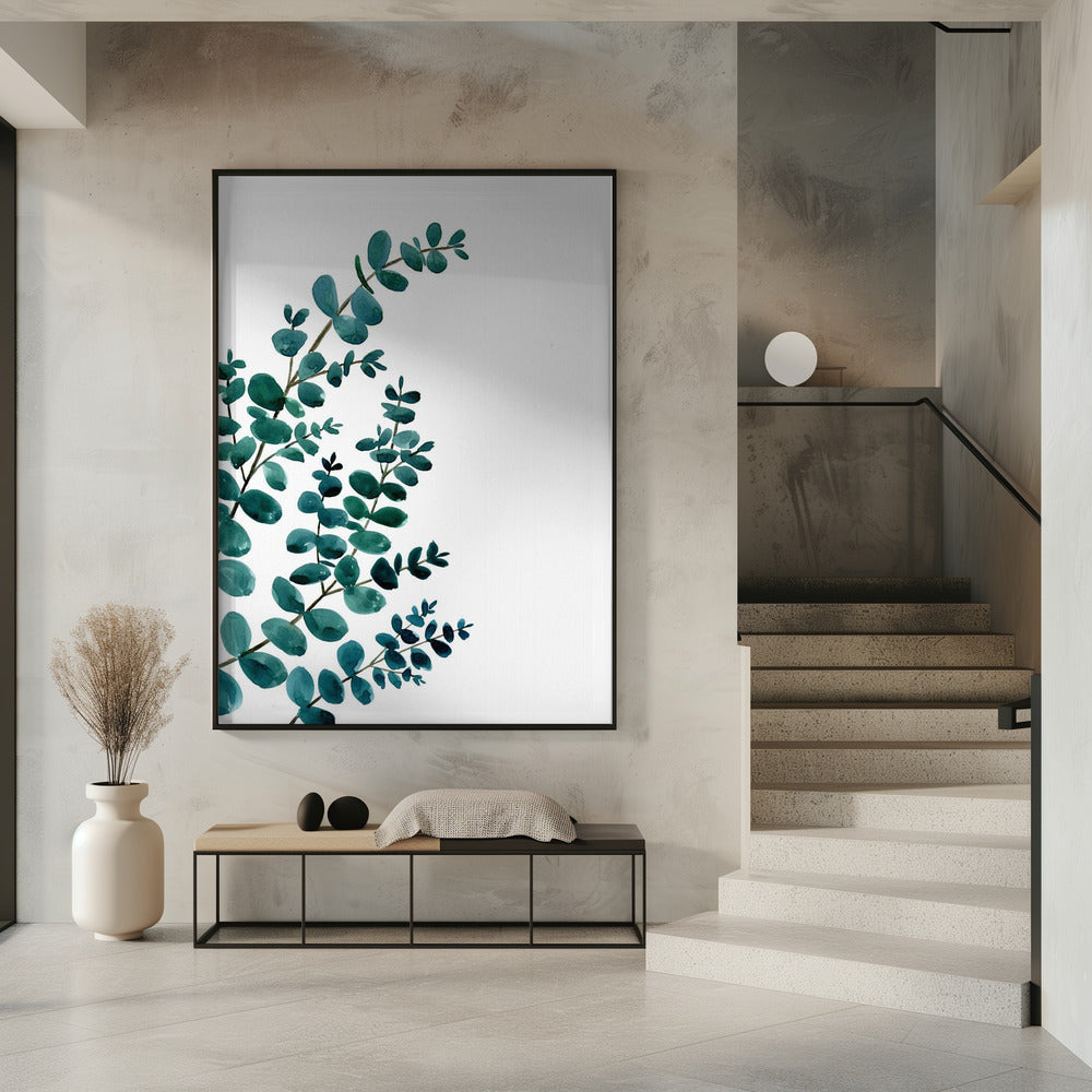 Teal watercolor eucalyptus II Poster