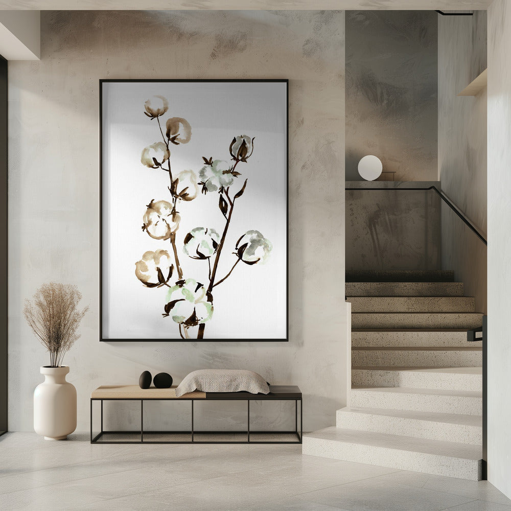 Watercolor cotton branch II Poster