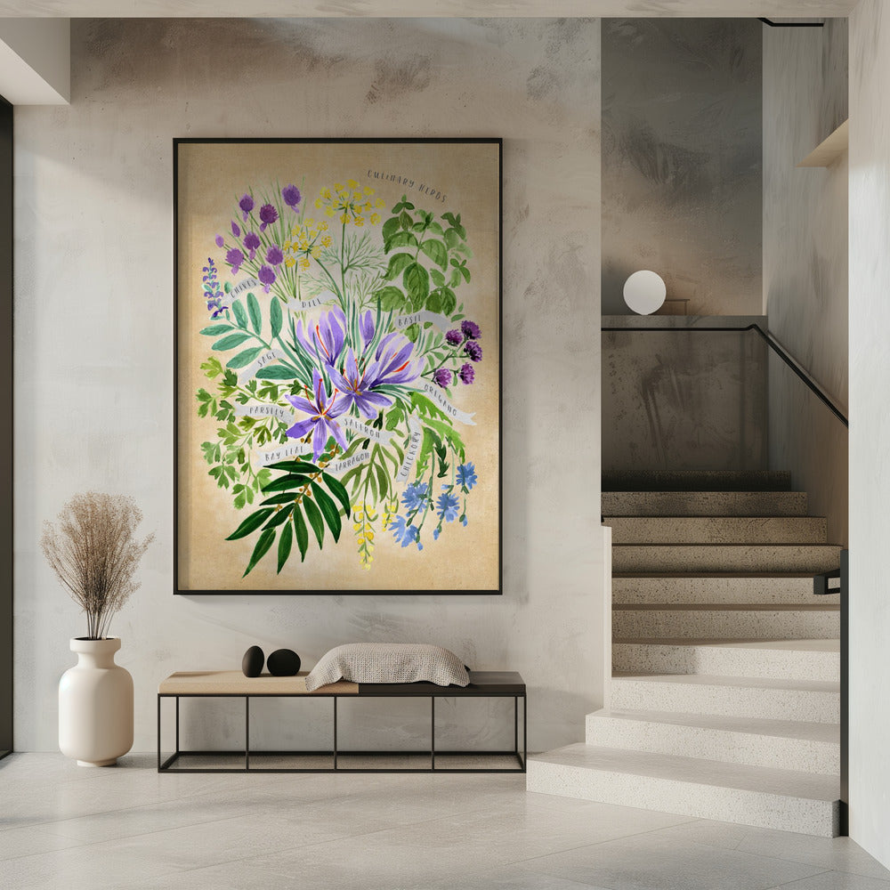 Culinary herbs in vintage sepia Poster